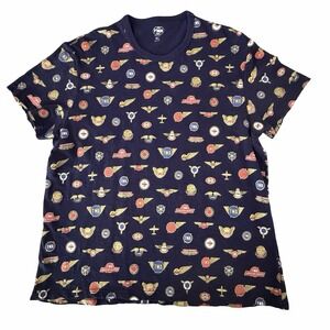 TWA‎ Hotel Pins T-Shirt Sz XL Short Sleeve Navy AOP Vintage Pilot Wings Badges
